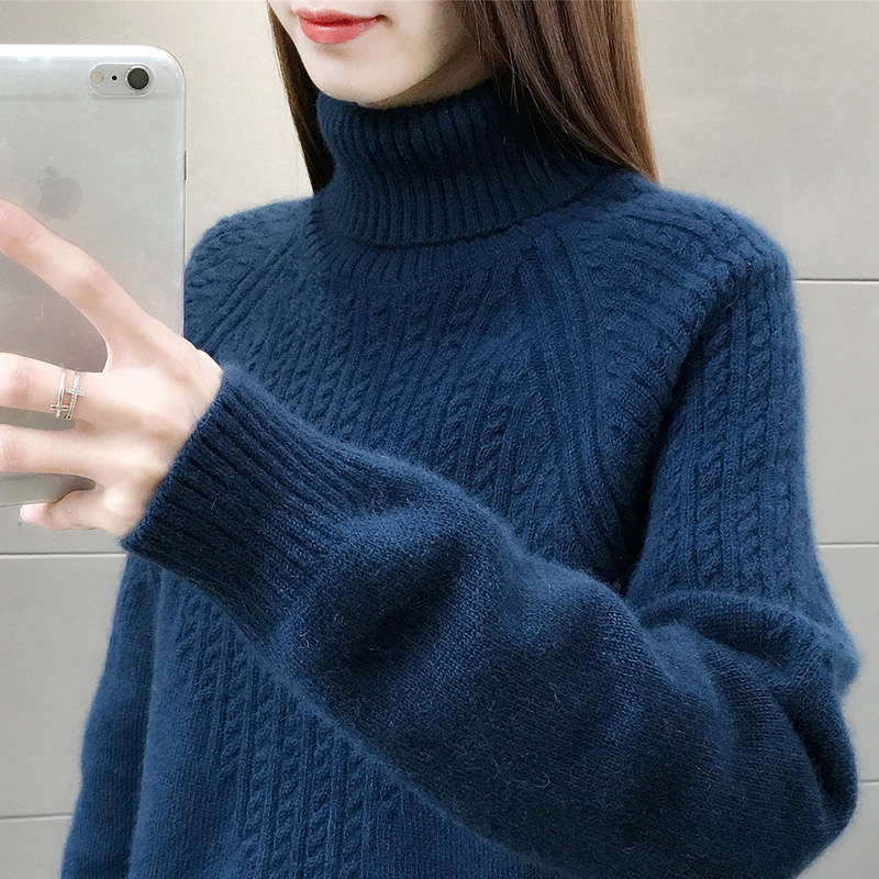 冬季高領套頭毛衣女寬鬆2023新款秋冬女士內搭加厚針織打底衫