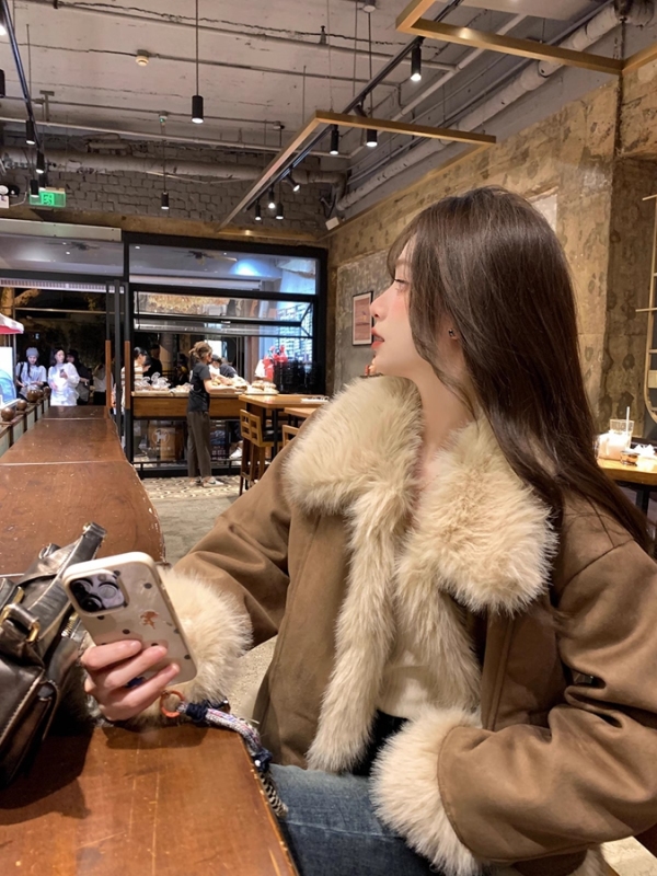 Zzhen 11/10 20:00 Winter warm top tone/fur integrated down lining suede jacket