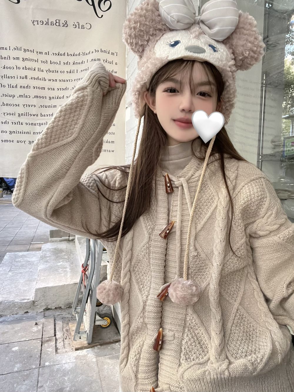 實拍三標齊復古麻花牛角扣連帽毛衣外套女