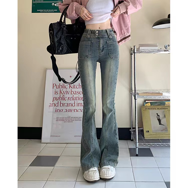 小矮個子復古微喇牛仔褲女150顯高穿搭高腰直筒修身彈力九分xs