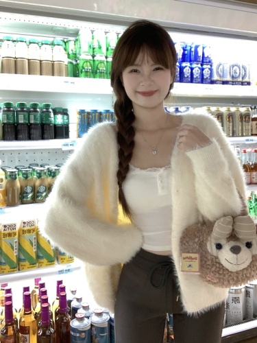 Real shot~Winter soft and lazy velvet sweater jacket, loose and thickened, gentle milky fufu knitted cardigan