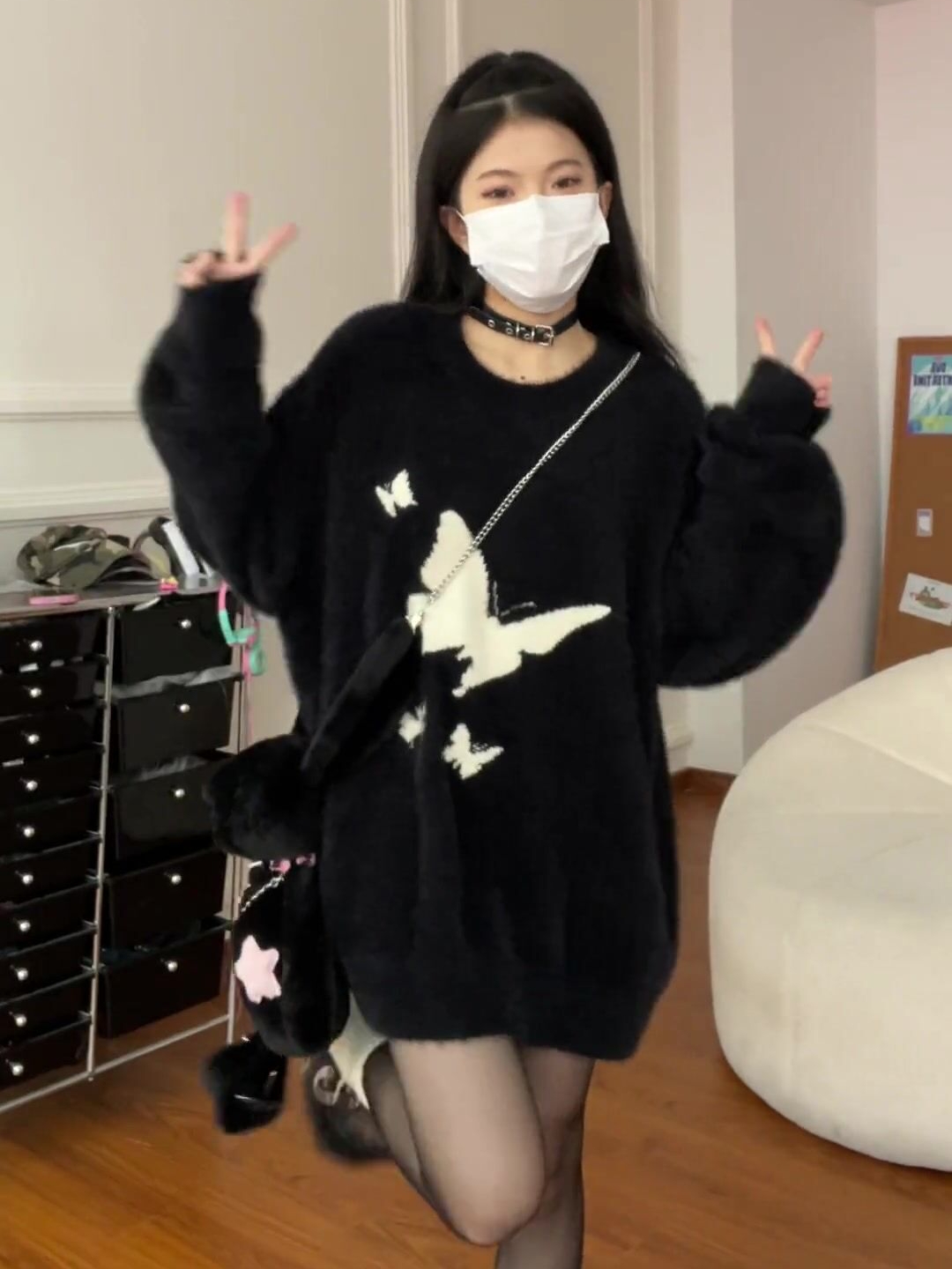 軟糯溫柔蝴蝶慵懶風秋冬新款毛衣女寬鬆復古仿水貂絨甜辣針織衫厚