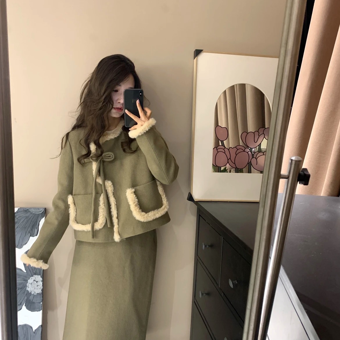 KKXIN私有浪漫套裝原創設計師女裝法式復古套裝冬季保暖羽絨