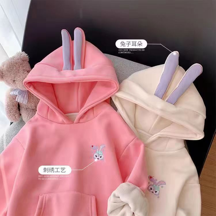 女童加絨套裝秋冬款女寶新款洋氣運動衛衣一整套兒童可愛長袖帽衫