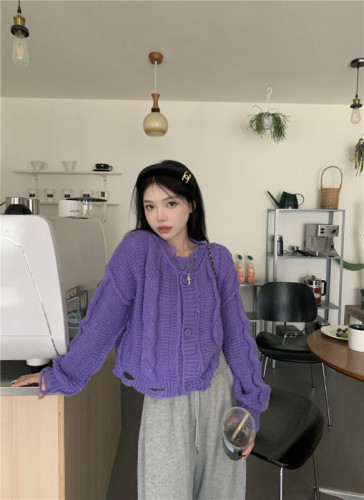 Actual shot Korean style loose short style slimming and lazy style outer sweater
