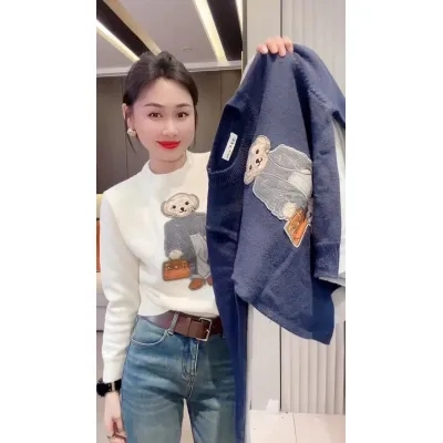 歐貨女裝2023秋冬款高級感復古風重工小熊刺繡套頭針織衫洋氣毛衣