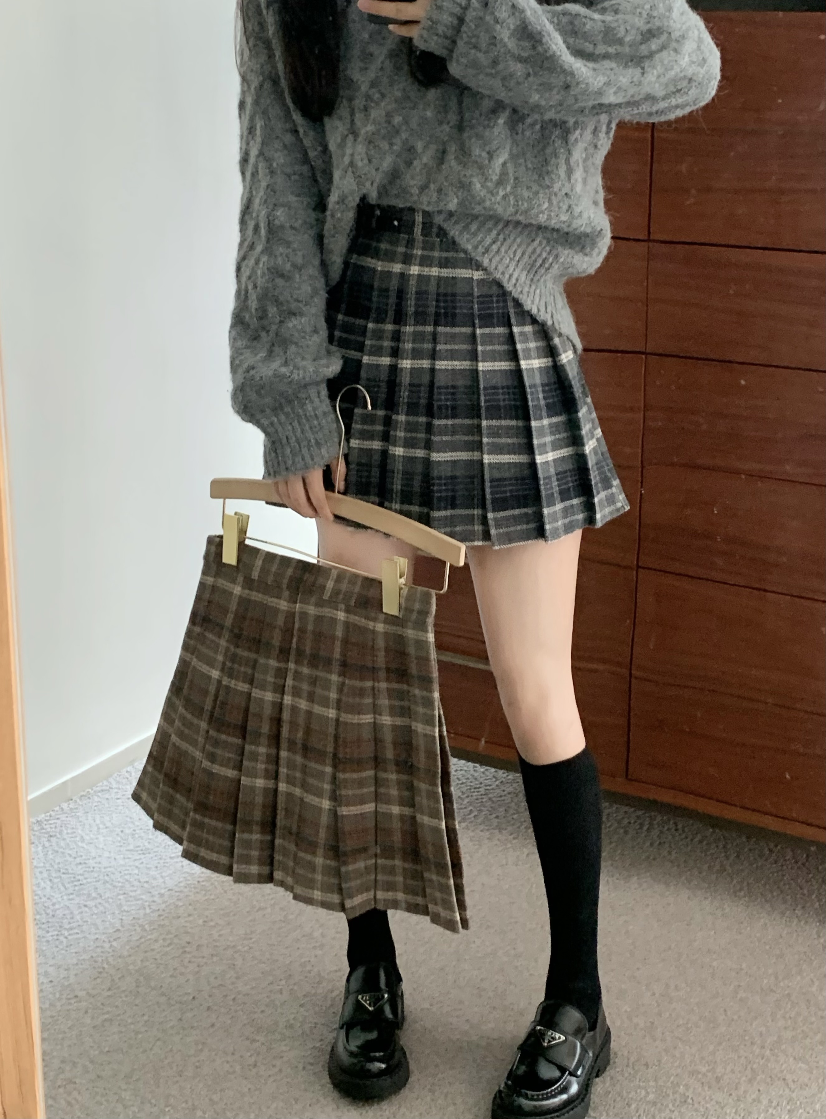 Real shot~Retro plaid skirt women's design A-line pleated skirt