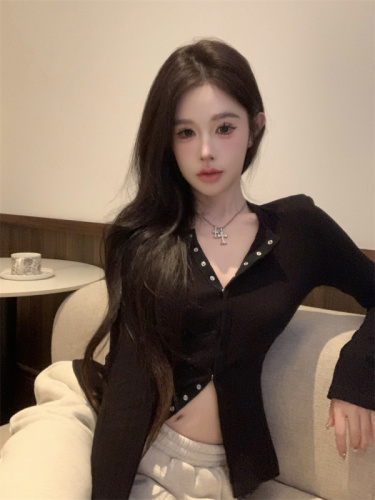 Autumn new fashion slim and versatile slimming hot girl style snap-button navel-baring cardigan top for women real shot