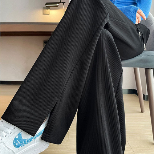 Rice 6535 cotton slit wide leg pants for women spring and autumn new straight leg slit floor mopping pants