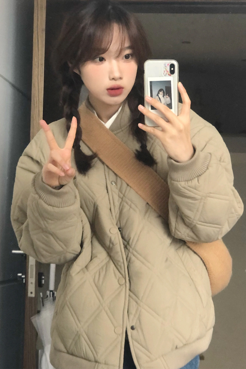 菱格棉衣女2023年春秋新款韓系小眾oversize羽絨棉服男女棒球外套