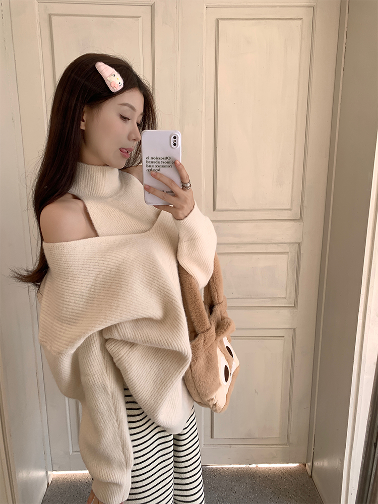 Real shot of autumn and winter Korean chic temperament knitted suit warm sweater two-piece set