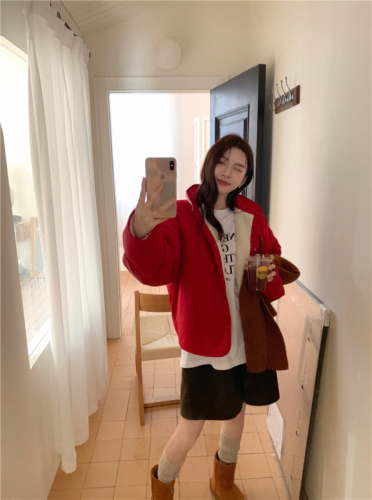 Real shot Korean original order~~stitched lamb wool reversible thick jacket