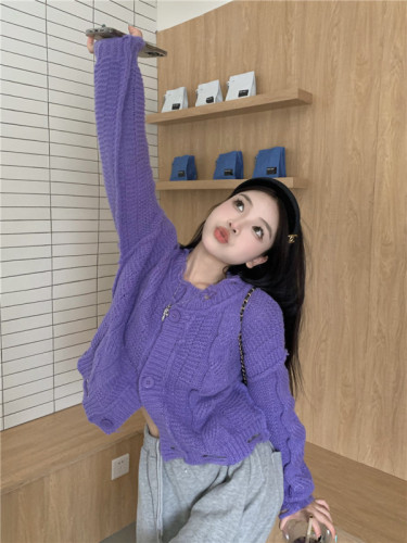 Actual shot Korean style loose short style slimming and lazy style outer sweater