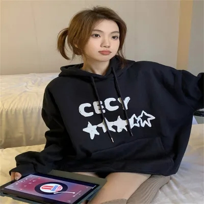 加絨加厚衛衣女秋冬2023新款韓系字母印花寬鬆中長款BF風長袖上衣
