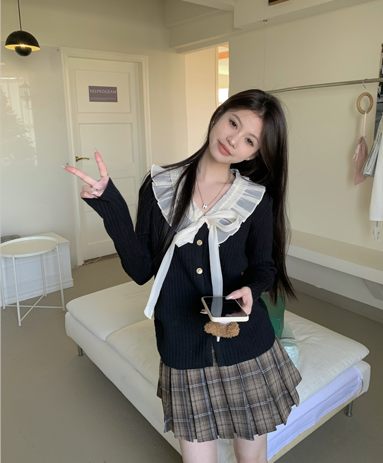Real shot!  Ruffled stitching, versatile knitted long-sleeved cardigan for women, slim-fitting inner layered sweater