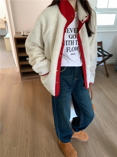 Real shot Korean original order~~stitched lamb wool reversible thick jacket