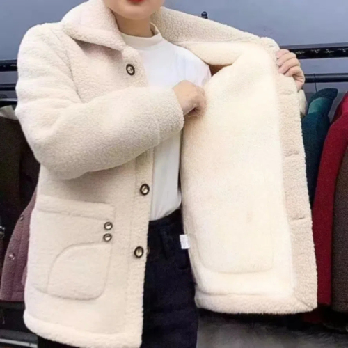 Plush thickened imitation lamb velvet fur mother's mid-length coat winter warm coat for women