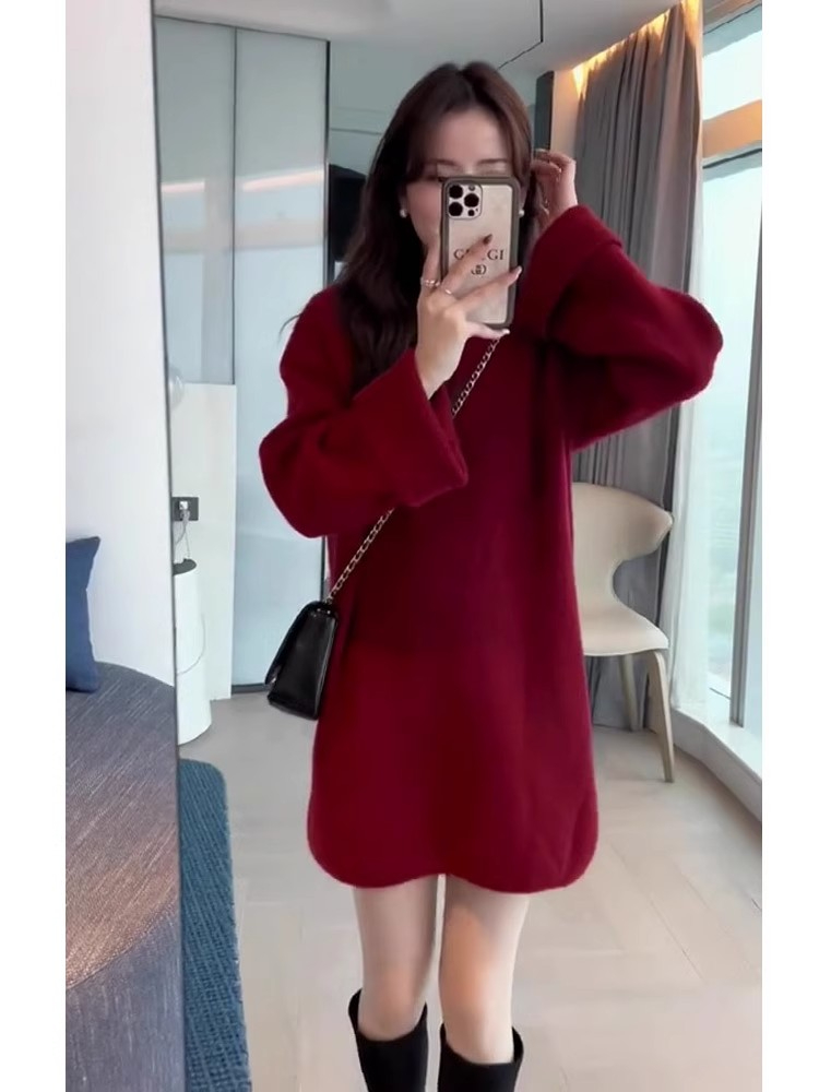 Red sweater, New Year's shirt, winter wear for little people. Super nice lazy style knitted dress.