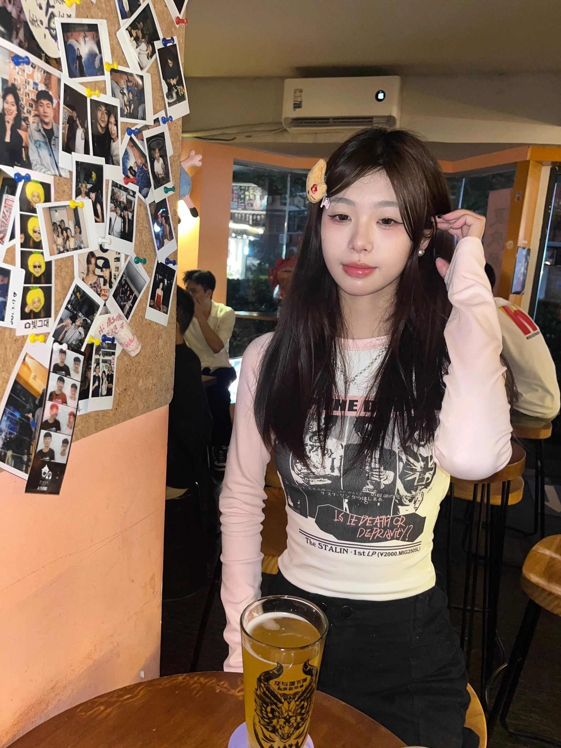 包肩包領美式復古插肩長袖t恤秋冬拼接外穿修身短款辣妹上衣