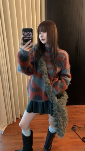 Real shot!  Mohair autumn and winter outerwear loose and lazy style soft and waxy knitted pullover top