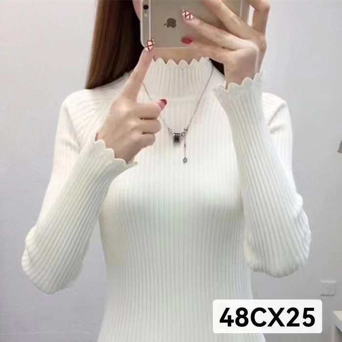 毛衣女秋冬2023半高領修身內搭短款純色長袖女士針織黑色打底衫