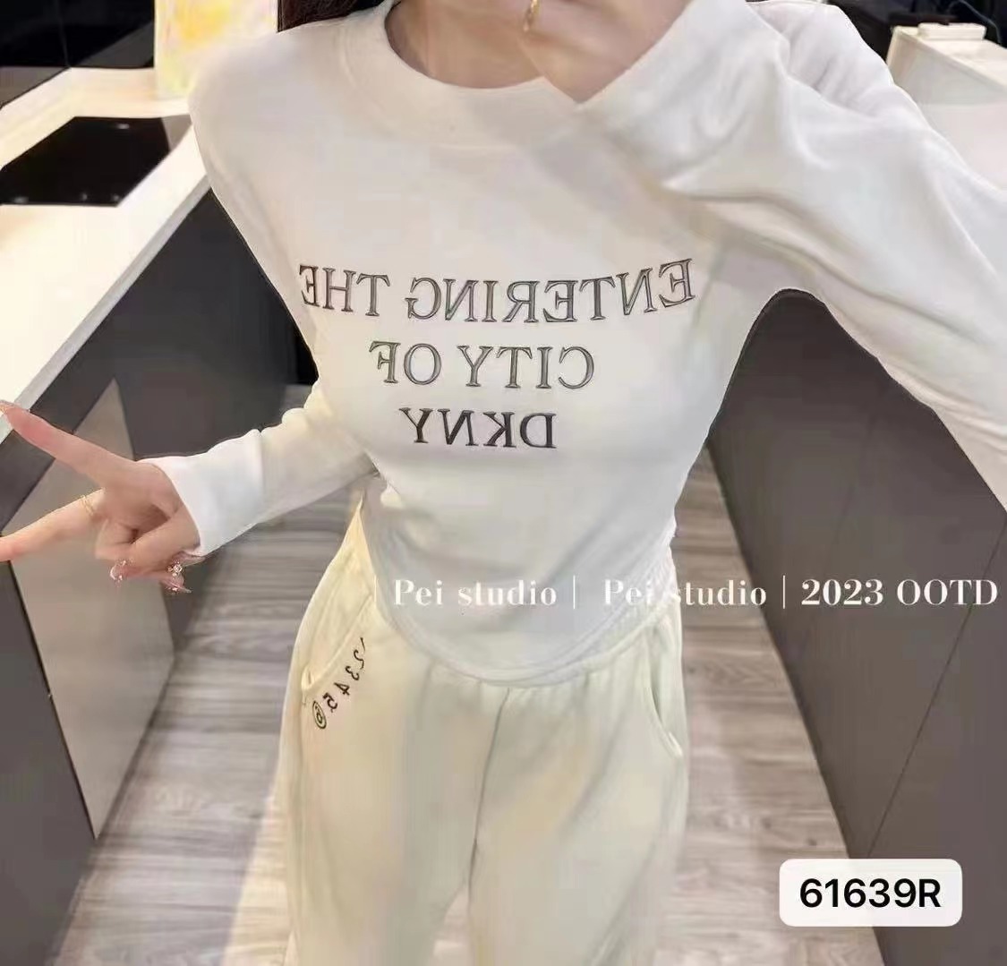 設計感立體字母磨毛打底衫T恤女秋冬新款洋氣減齡別致修身短上衣