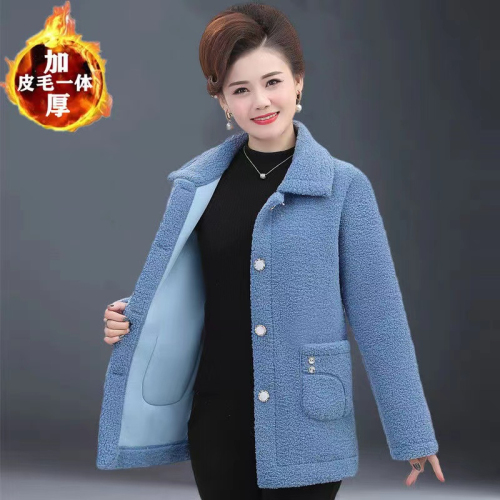 Plush thickened imitation lamb velvet fur mother's mid-length coat winter warm coat for women