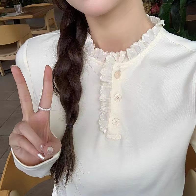 Korean version of versatile lace long-sleeved bottoming shirt for women, autumn and winter new trend