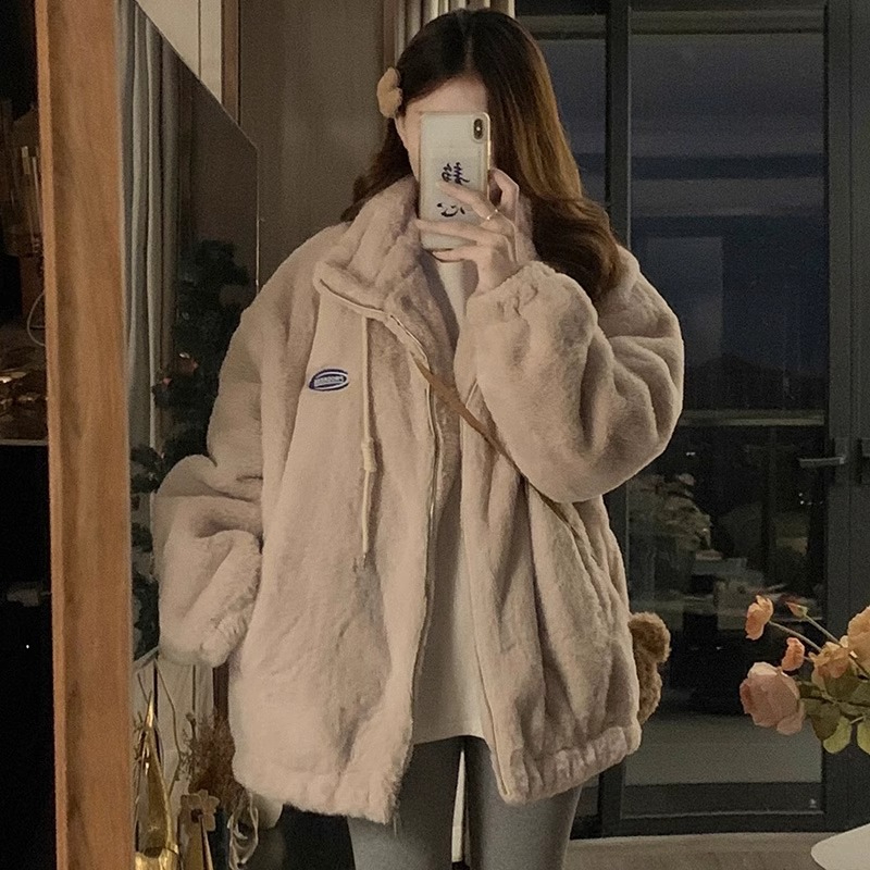 Original fabric quality 2023 autumn and winter new stand collar imitation rex rabbit fur coat