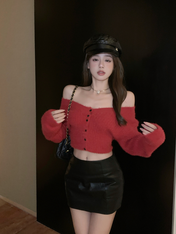 實拍   紅城客棧顯瘦氣質時尚百搭仿貂毛前後兩穿針織毛衣
