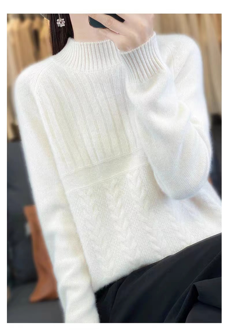 23秋冬新款100純羊絨衫女半高領加厚提花套頭毛衣羊毛針織打底衫