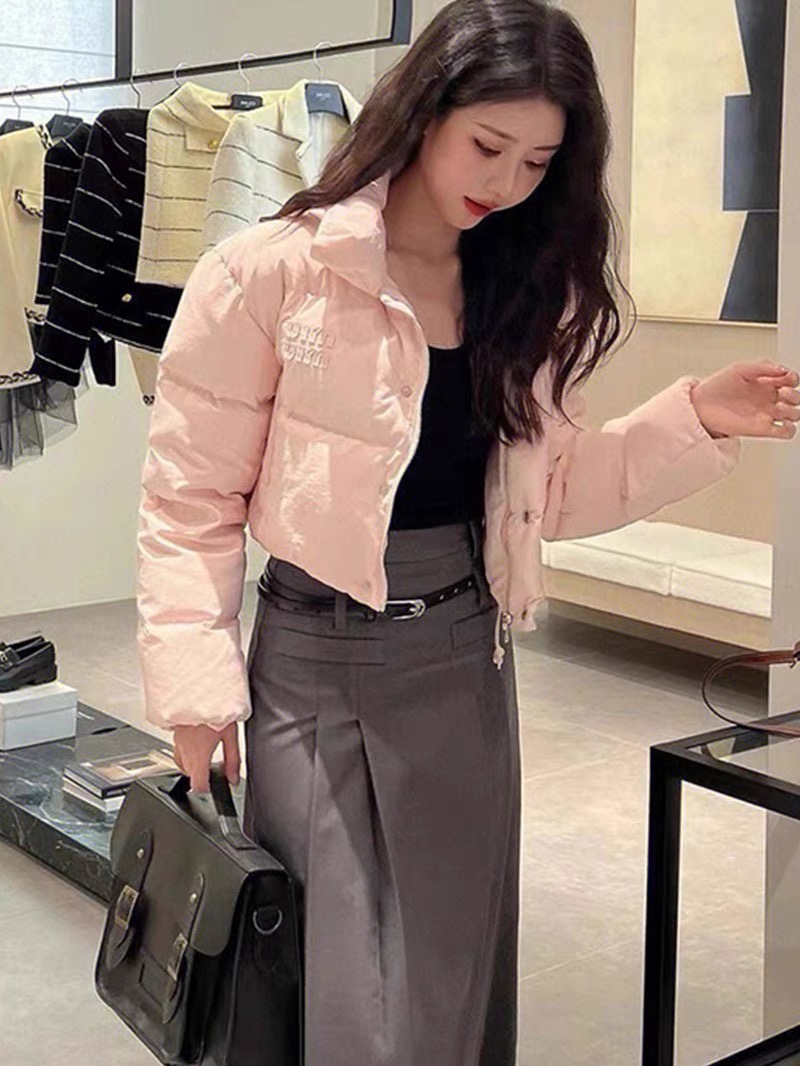miu家羽絨服女年新款短款小個子翻領時尚洋氣粉色加厚冬