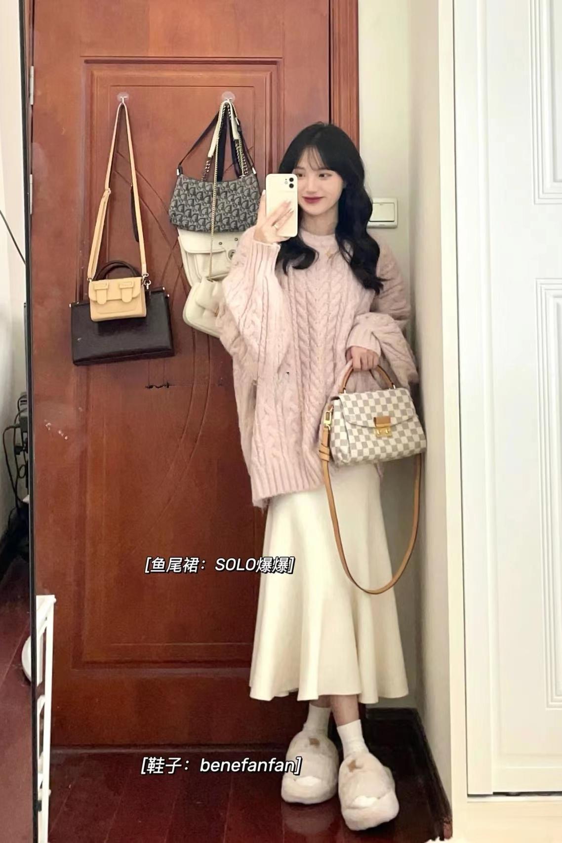 奶fufu軟糯慵懶風復古溫柔粉色毛衣女秋冬加厚外穿寬鬆針織衫上衣
