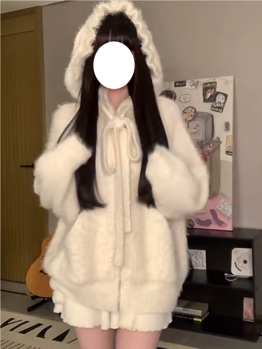 碎碎冰 捕捉白月光 軟糯連帽針織衫寬鬆純欲甜美純欲白色毛衣外套