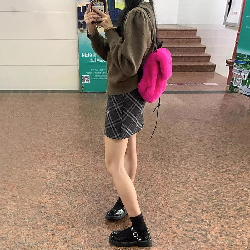 美式復古格紋半身裙子2023新款A字秋冬季包臀短裙高腰顯瘦設計感