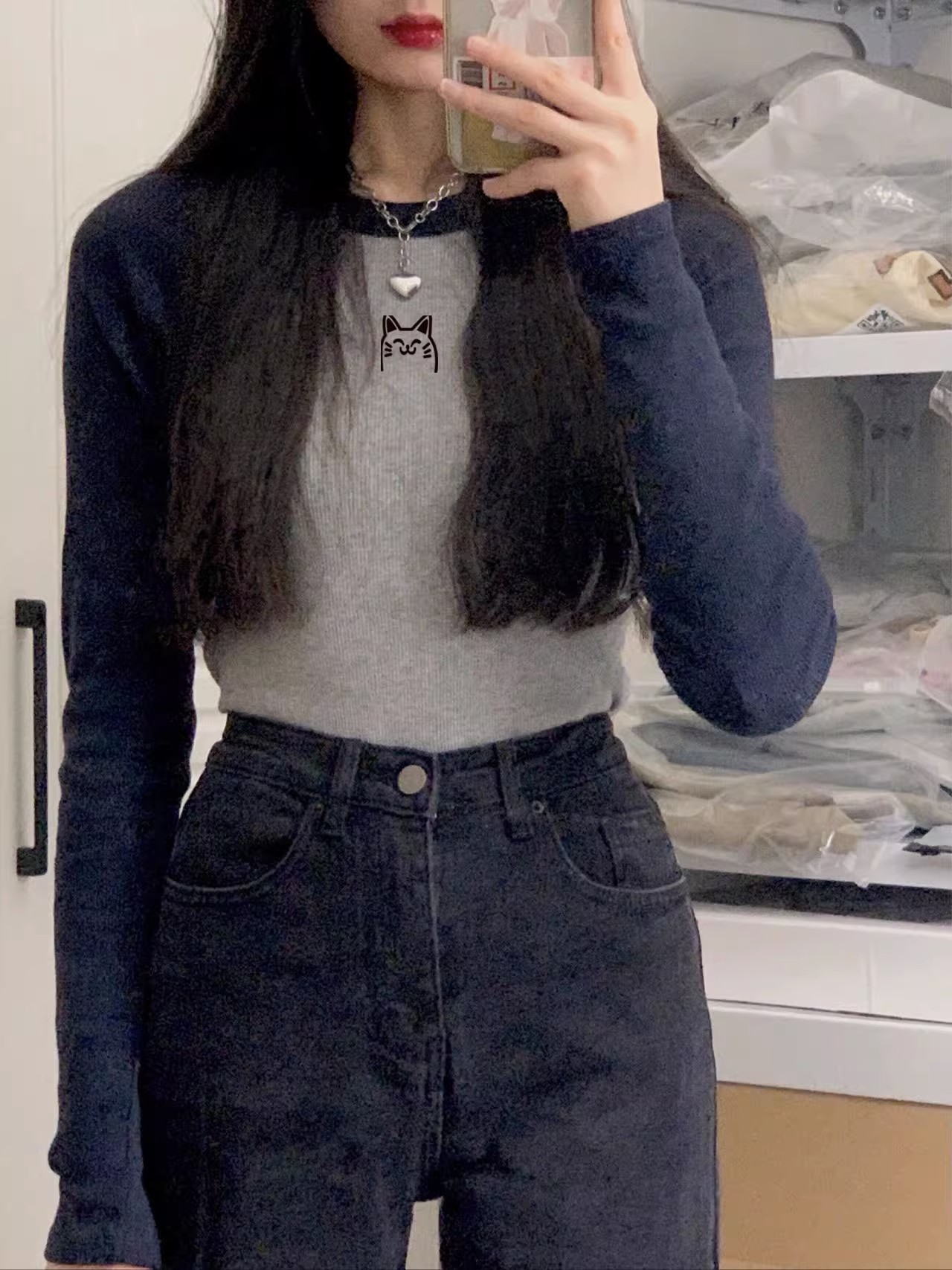 包肩包領美式辣妹高腰短款長袖春秋打底衫設計感純欲風上衣