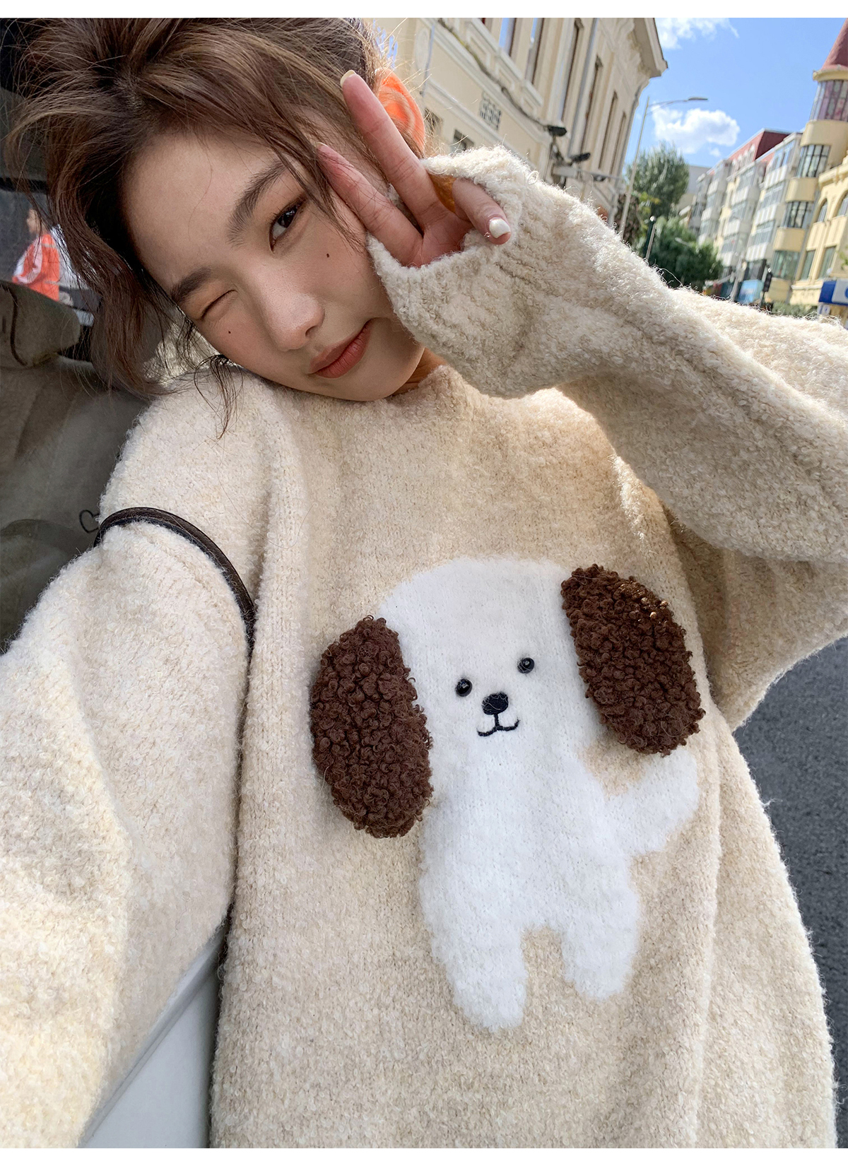 綿羊絨質量可愛設計感小眾慵懶風針織修狗毛衣女
