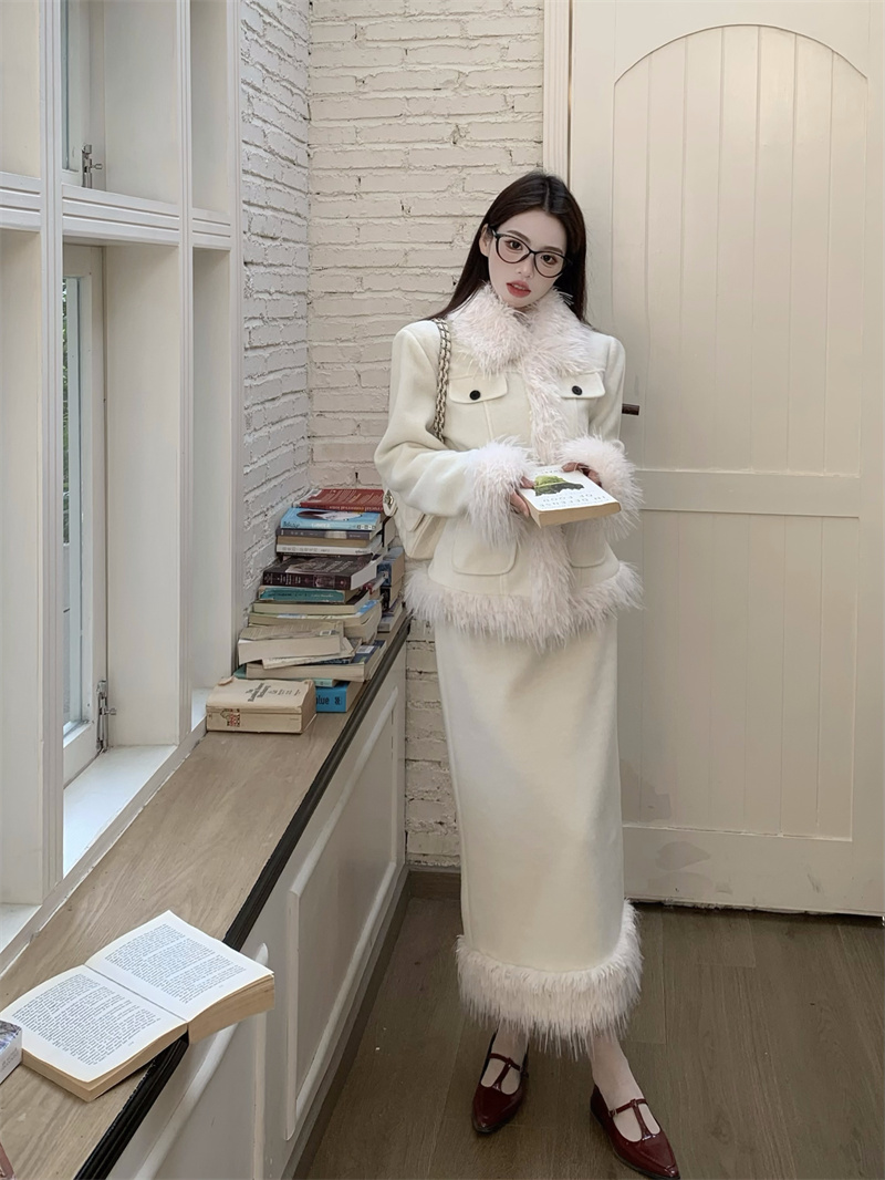 Actual shot of Snow Country Princess winter niche design high-end woolen coat spliced ​​fur coat