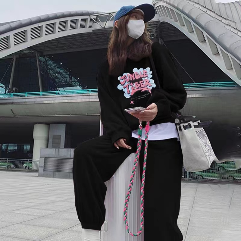 休閒衛衣運動女套裝2023年春秋薄款時尚潮流寬鬆顯瘦小個子兩件套