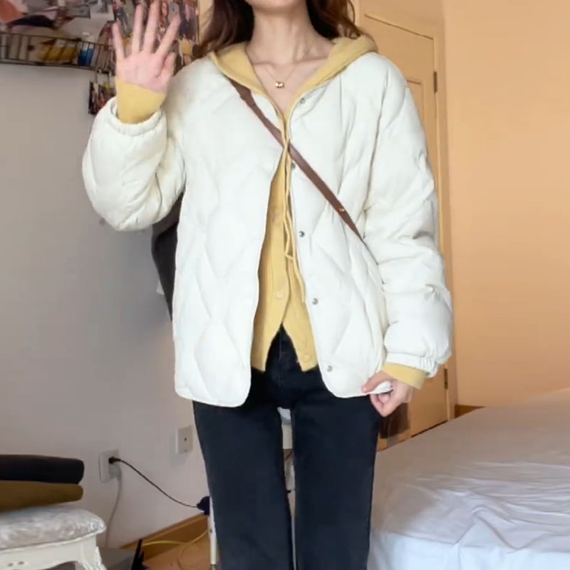 2023新款小個子高級感外套女秋冬季短款夾棉衣棉服小香風菱格