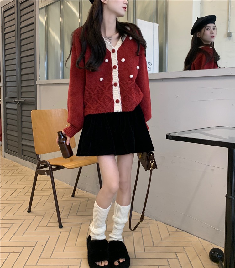 聖誕新年紅秋冬設計感小眾外穿針織開衫外套甜美短外套女