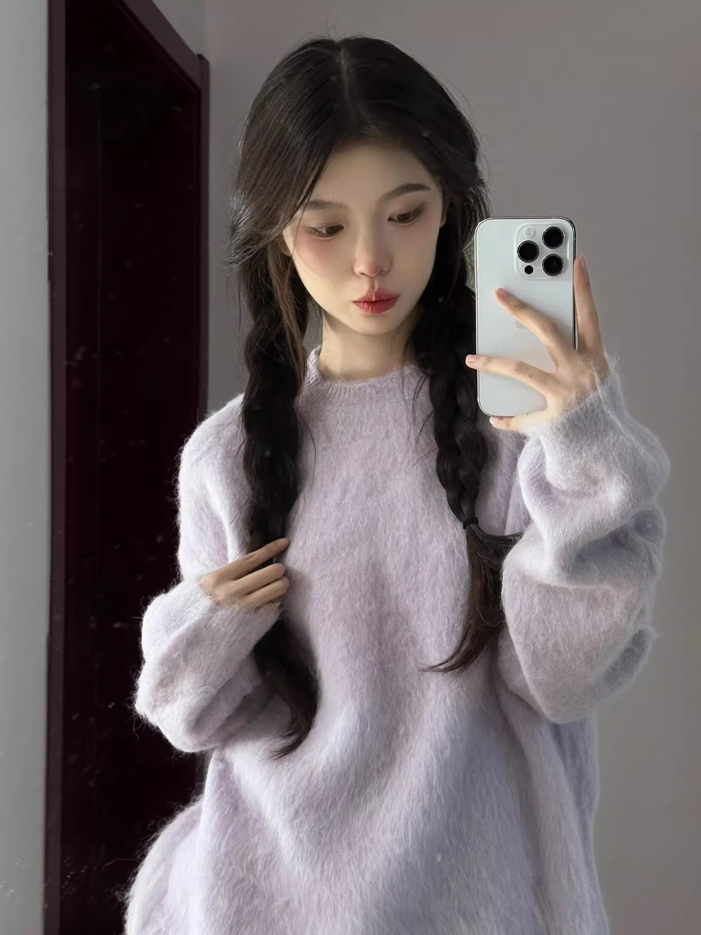 仿貂質量高級感小眾設計感慵懶風軟糯紫色毛衣女