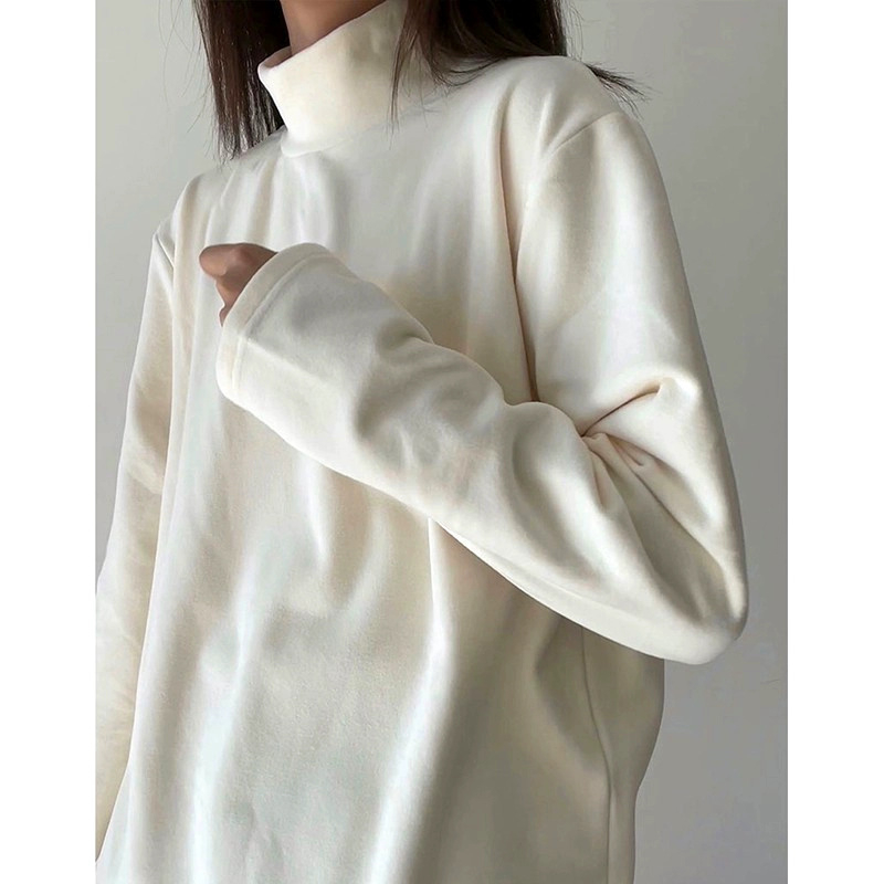 Double-sided German velvet brushed bottoming shirt for women, thickened velvet T-shirt, half turtleneck, loose long-sleeved spring, autumn and winter top