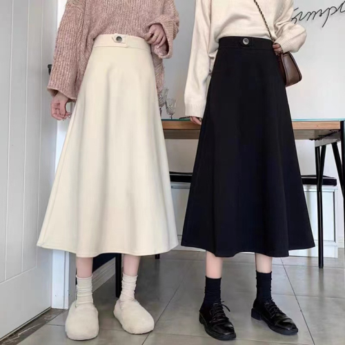Drapey high-waisted skirt for women in autumn and winter new black retro a-line skirt small medium-length large swing umbrella skirt