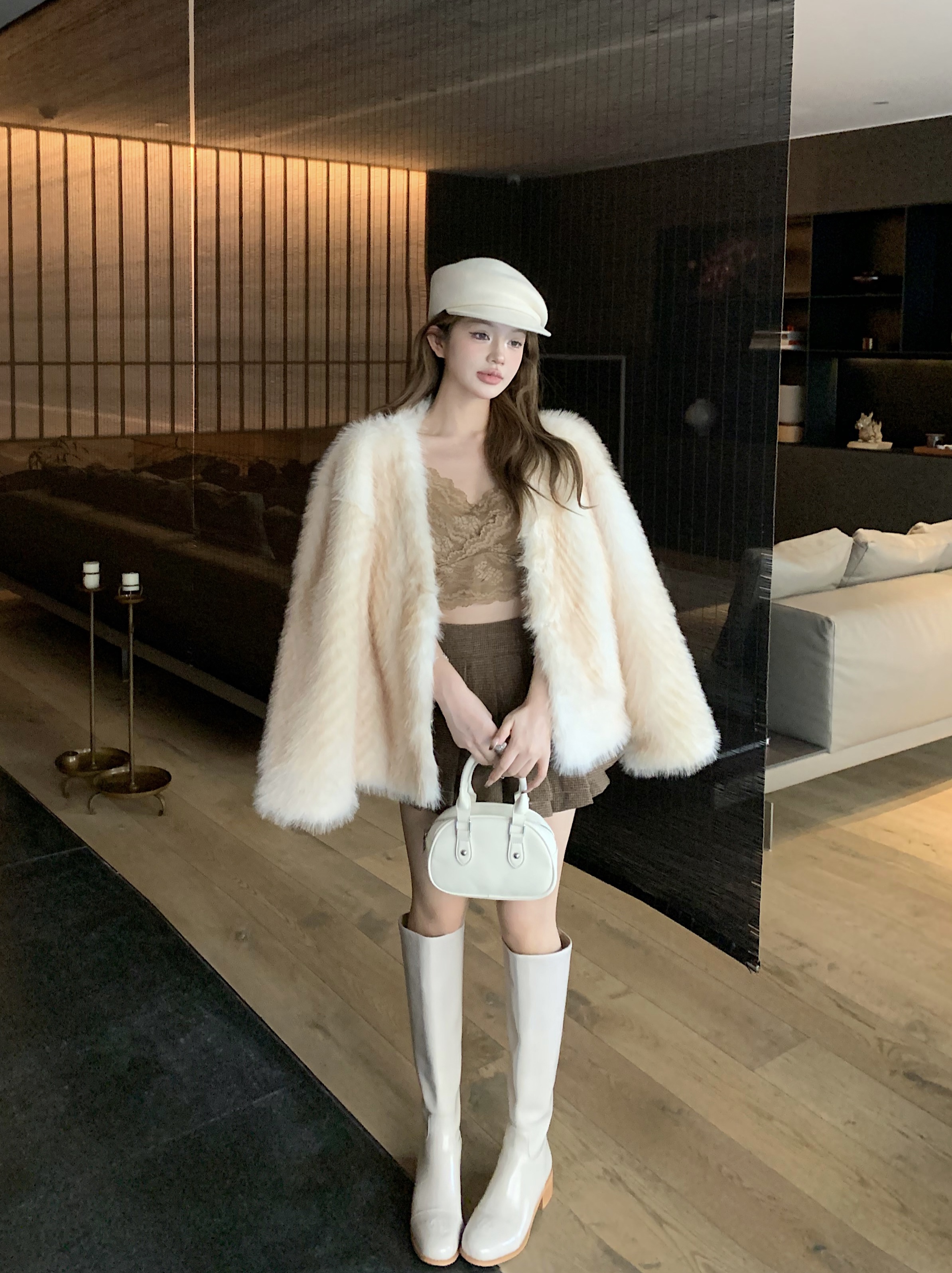Actual shot of autumn and winter ladylike temperament thickened plush imitation fox fur fur coat