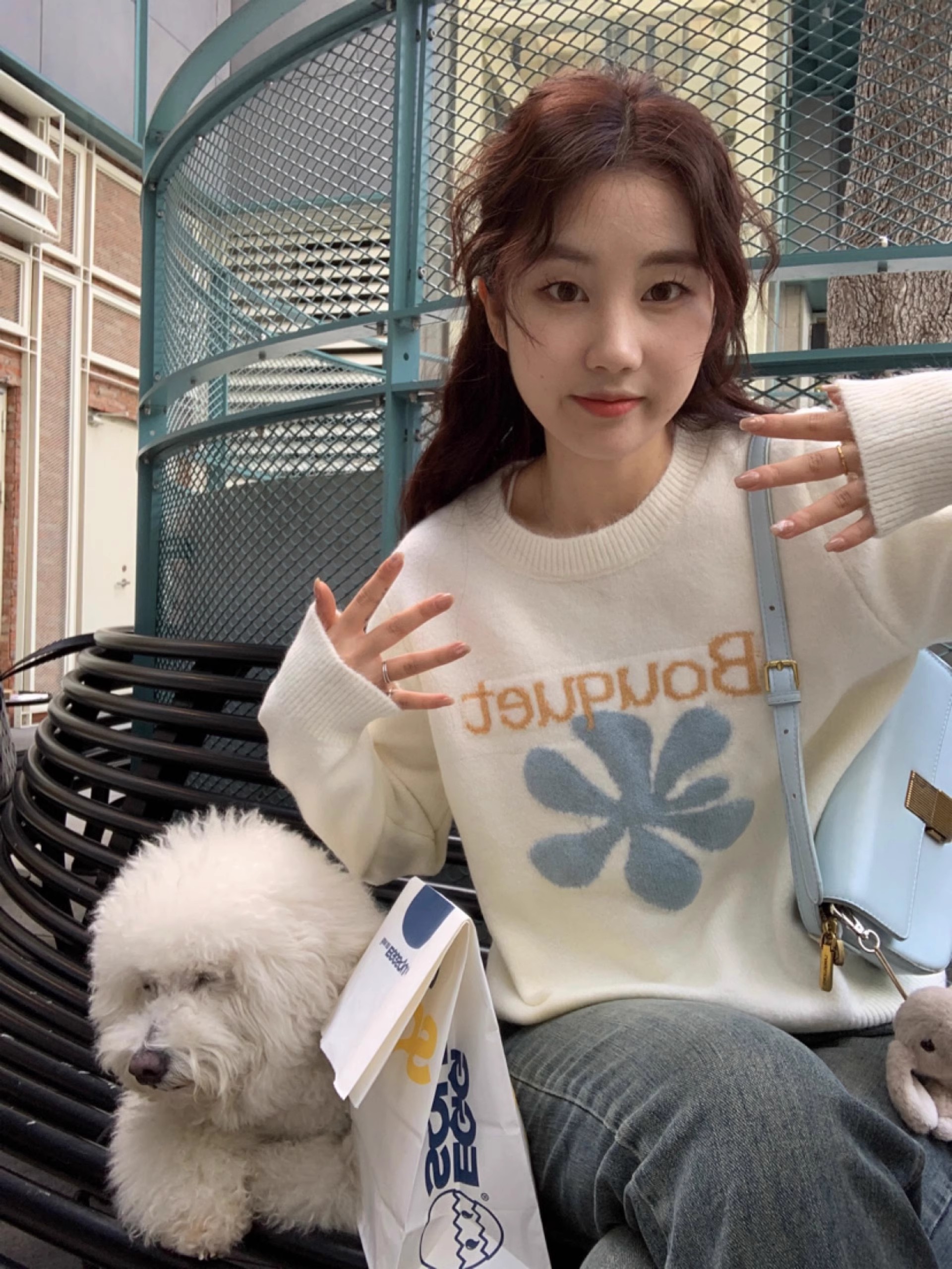 Busan韓搭 甜美減齡花朵毛衣女2023年秋冬新款圓領寬鬆百搭針織衫