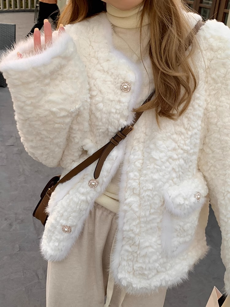 Xiaoxiangfeng jacket for women 2024 new style lamb wool imitation rabbit fur loose slimming warm high-end plush top