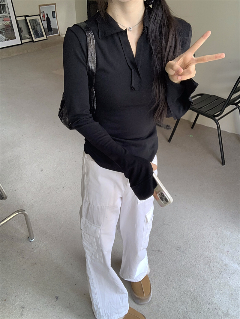 實拍  翻領長袖百搭T恤