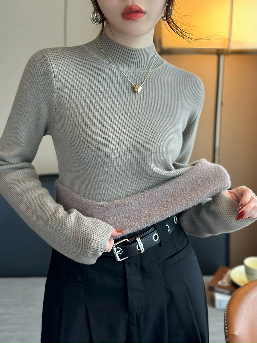 半高領毛衣女秋冬加絨加厚2023新款冬季內搭打底衫修身針織衫上衣