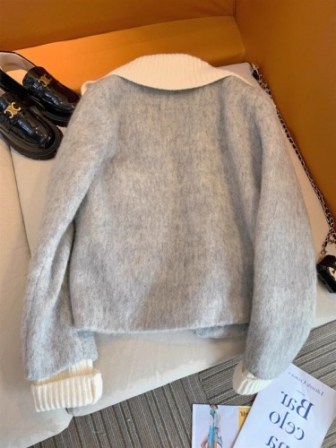 Xiaoxiangfeng fashion simple gray woolen jacket women's winter French retro high-end thickened cotton jacket